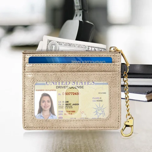 Miniatura 30 de SEAVILIA Tarjetero llavero cartera para mujer con ventana de identificación RFID monedero regalo abeja delgada minimalista pequeña cartera