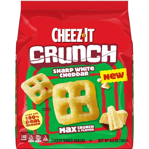 Miniatura 11 de Cheez-It Crunch Pasabocas horneados con sabor a queso, bocadillos para el almuerzo, cheddar blanco fuerte (paquete de 6 bolsas)