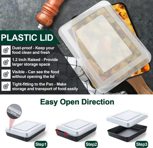 Miniatura 5 de P&P CHEF Molde para horno tostador con tapa, bandeja rectangular antiadherente para hornear y asar, núcleo de acero inoxidable y cubierta