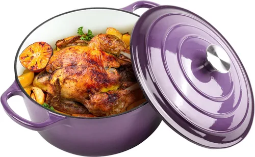 Miniatura 9 de Horno holandés de hierro fundido esmaltado de 6 cuartos de galón con tapa, asas dobles grandes, apto para horno hasta 500 °F, olla redonda clásica