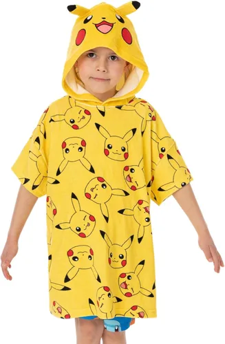 Pokemon Poncho de toalla para niños | Toalla de baño de anime amarilla con orejas 3D | Traje de baño estampado Pikachu, Amarillo