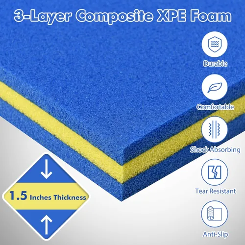 Miniatura 2 de GYMAX Almohadilla flotante de agua, esterilla de espuma de agua de 9 pies / 18 pies x 6 pies con almohada rodante, isla flotante de 3 capas para Azul