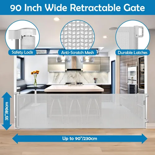 Miniatura 2 de Puertas de bebé extra largas de 90 pulgadas para grandes aberturas, puertas retráctiles para bebés, puerta extra ancha para perros, puerta retráctil