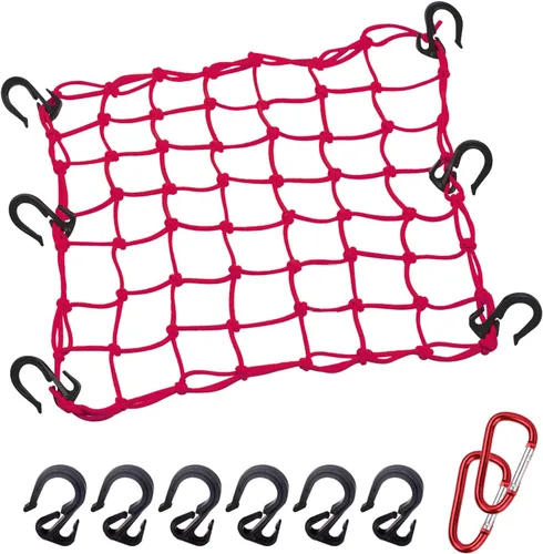 Red de carga de 15 x 15 pulgadas que se estira a 30 x 30 pulgadas con ganchos gruesos, núcleo de látex natural, malla ajustada de 2 x 2 pulgadas,