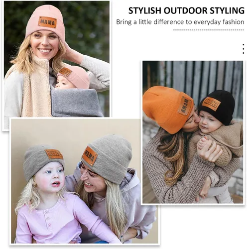 Miniatura 6 de Gorro para padres e hijos,Madre y bebé hija/hijo gorro de punto cálido de invierno,Gorro suave para niños