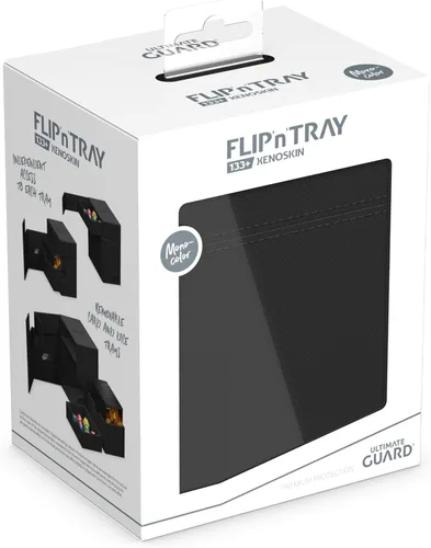 Miniatura 7 de Estuche Ultimate Guard Flip'n'Tray 100+, para 100 cartas con fundas dobles de TCG + bandeja para dados, negro, cierre magnético independiente