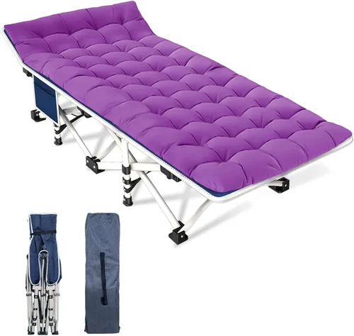 Miniatura 10 de Catre de Camping con Almohadilla Gruesa Catres para Dormir Cama de Camping Catre Plegable 450LBS(Carga Máxima) Cómodo Doble Capa Oxford Resistente