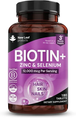 Vitaminas Biotin para el cabello, la piel y las uñas, 12000 mcg de alta resistencia, promueve la salud del cabello, la piel y las uñas, vitaminas de