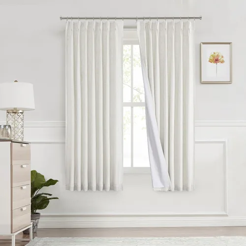 Miniatura 14 de Central Park Paneles de cortinas plisadas opacas con textura de lino, con aislamiento térmico y pestaña trasera, para sala de estar o dormitorio