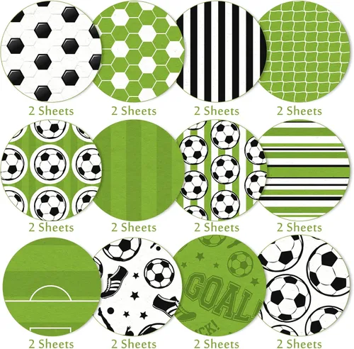 Miniatura 3 de Whaline Papel de 24 hojas de papel con patrón de fútbol, pelota de fútbol, campo de recortes, papel de doble cara para manualidades, papel