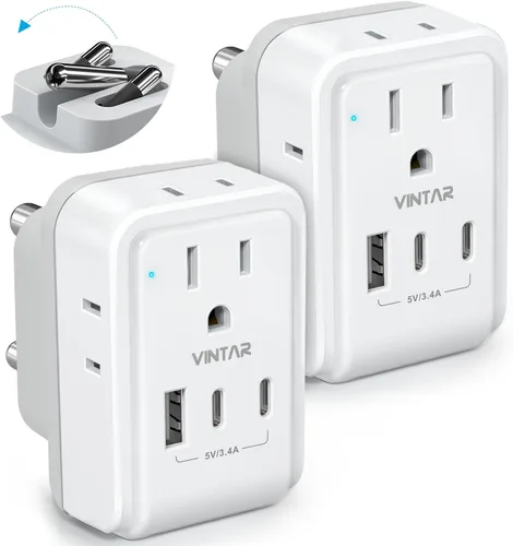 Miniatura 15 de Paquete de 2 adaptadores de enchufe de viaje europeo, VINTAR Adaptador de alimentación internacional plegable con 4 tomas de corriente AC, 3 puertos
