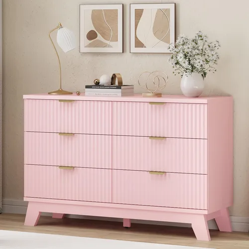Miniatura 10 de Xixini - Cómoda moderna de madera acanalada para dormitorio, sala estar, pasillo o armario, para organizar y almacenar ropa o soporte de TV, 6 Roble