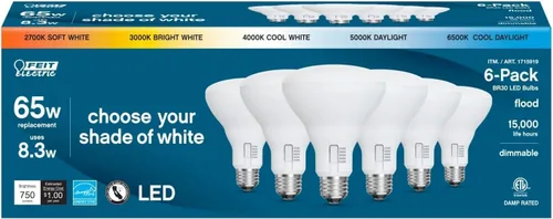 Feit Electric LED de 5 colores a elección, equivalente a BR30 a 65 W, 750 lúmenes, blanco suave de 2700 K, blanco brillante de 3000 K, blanco frío