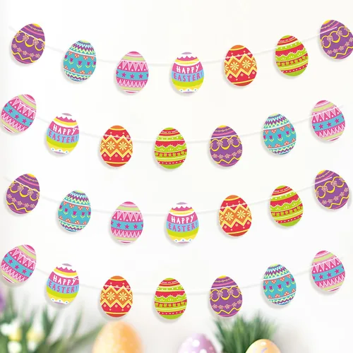 Cheerland Guirnalda de huevos de Pascua, decoración de Pascua, decoración de fiesta, guirnalda de primavera, colores pastel, guirnalda de banderines