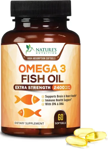 Suplementos de aceite de pescado Omega 3 – 2400 mg de aceite de pescado por porción – Omega-3 de triple fuerza con ácidos grasos EPA y DHA – Apoyo
