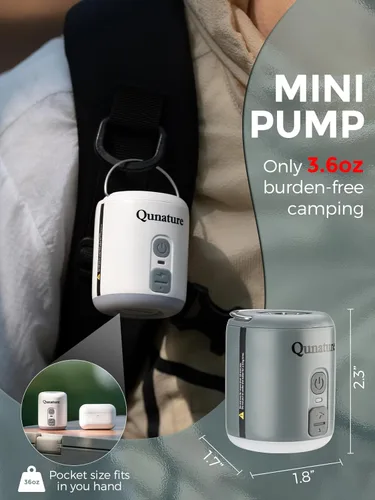 Miniatura 4 de Bomba de aire portátil para inflables, mini bomba de aire pequeña de 4.5 KPa con batería de 1600 mAh y luz de campamento, bomba eléctrica recargable