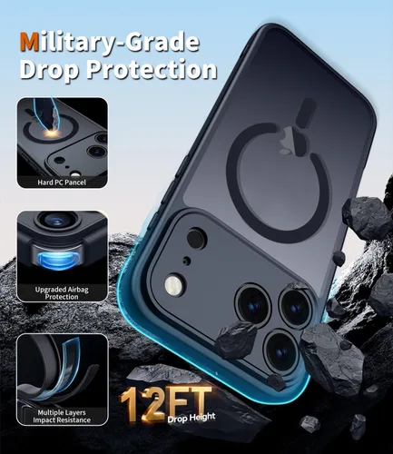 Miniatura 5 de Funda 2 en 1 para iPhone 17 Pro, protección completa de la cámara, compatible con MagSafe, delgada, translúcida, mate, a prueba de golpes, Negro