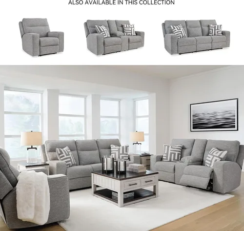 Miniatura 5 de Signature Design by Ashley Biscoe - Sofá biplaza reclinable resistente a los rayos UV con consola, reposacabezas ajustable y puertos USB, color gris