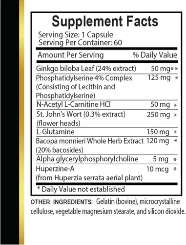 Miniatura 5 de Mind Matrix - Potenciador de la salud cerebral – Soporte natural de memoria y enfoque con ginkgo biloba, alfa-GPC y Bacopa Monnieri – Fórmula