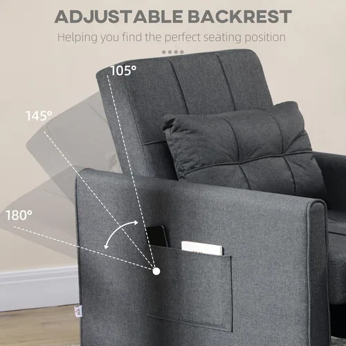Miniatura 5 de HOMCOM Silla convertible 3 en 1, sofá cama individual multifuncional, silla extraíble con respaldo ajustable, almohada y bolsillos, color gris
