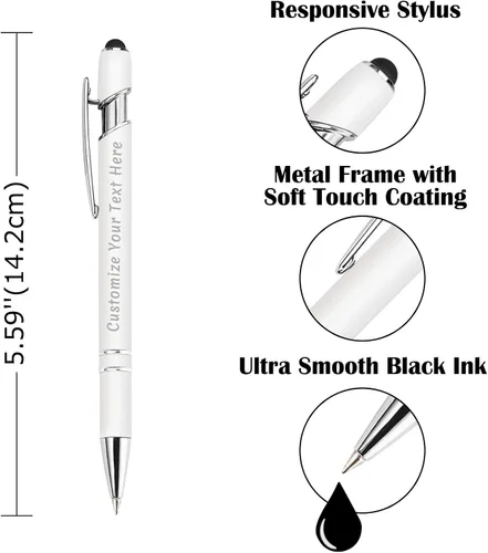 Miniatura 4 de Aolun Bolígrafo personalizado, bolígrafo grabado personalizado con lápiz capacitivo, metal suave al tacto, introduce el nombre, logotipo o mensaje