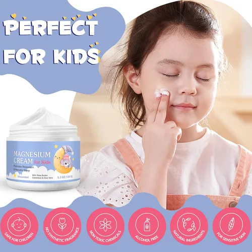 Miniatura 6 de Crema de magnesio para niños, loción de aceite de magnesio para relajación ósea y muscular, calma y nutre la piel con caléndula, aloe vera, manteca