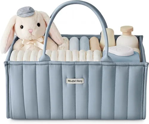 Miniatura 13 de Blissful Diary Organizador de Caddy de Pañales para Bebé, elegante cesta de almacenamiento para artículos esenciales para recién nacidos y estación