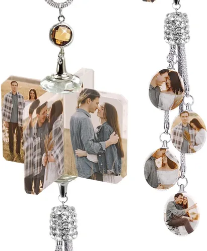 Miniatura 21 de Decoración de espejo retrovisor con foto personalizada: adornos de diamantes para mujer, accesorios lindos para automóviles