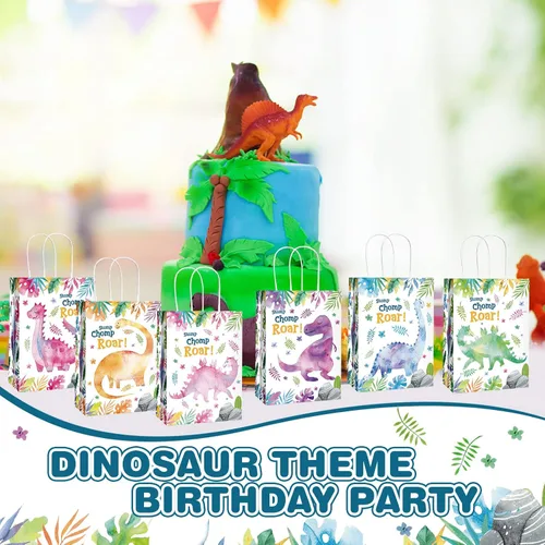 Miniatura 4 de Outus 24 bolsas de regalo de fiesta de dinosaurios, bolsas de regalo de fiesta de dinosaurio con asa para niñas y niños, temática de dinosaurios