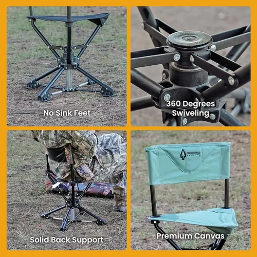 Miniatura 8 de ARROWHEAD OUTDOOR Silla de Caza Giratoria de 360°, Perfecta para Ciegos, Sin Pies que Hundan, Soporta hasta 450lbs, Estuche de Transporte, Marco