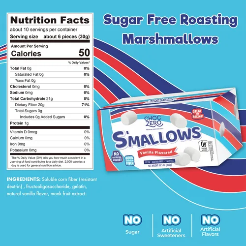 Miniatura 2 de ChocZero Malvaviscos, sin azúcar, alto en fibra, sin gluten, horneado bajo en carbohidratos, keto, sin alcoholes de azúcar, 10.5 onzas (paquete de 1)