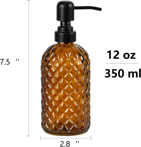 Miniatura 3 de Dispensador de jabón de vidrio de 12 onzas con bomba de acero inoxidable 304 negro a prueba de óxido, dispensador de jabón de vidrio recargable