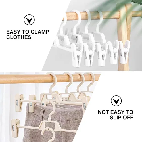 Miniatura 5 de Perchas de plástico para pantalones con clips, 10 perchas para pantalones con clips giratorios y ajustables de 360°, colgador de ropa apilable