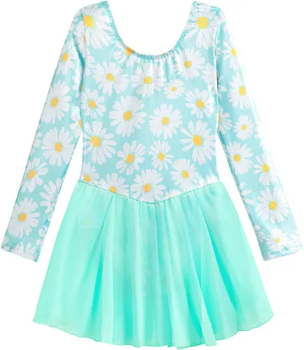 Miniatura 130 de EQSJIU Leotardo de baile de manga larga para niñas, vestido de ballet brillante con copo de nieve, tutú con falda tutú para niñas