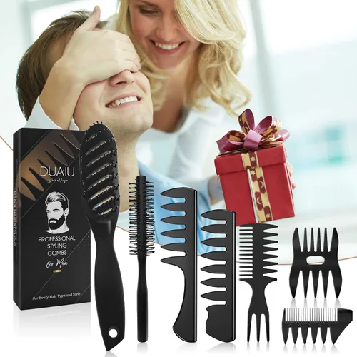 Miniatura 8 de DUAIU - Cepillo de pelo para hombres, 7 peines para hombres, juego de peines para peinar el cabello con cepillos de ventilación para el cabello