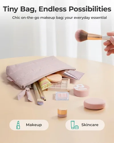 Miniatura 2 de BAGSMART Pequeña bolsa de maquillaje, neceser portátil esponjoso con cierre de cremallera con encanto, organizador de viaje resistente al agua