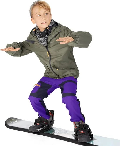 Miniatura 37 de linlon Pantalones impermeables para la nieve para niños y niños, forro polar lind para senderismo, softshell, cálidos, con aislamiento térmico
