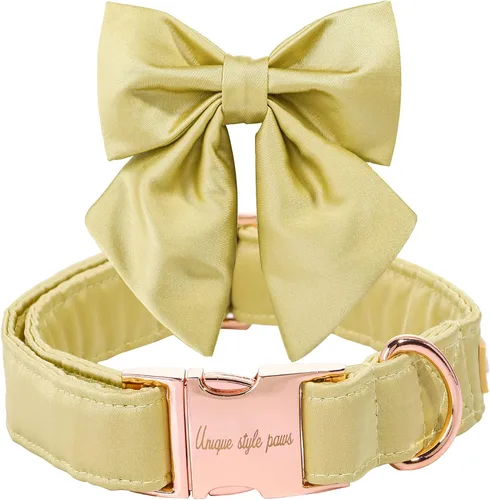 Miniatura 18 de Unique style paws Collar de perro de color verde sedoso, ajustable, duradero, con lazo para boda, collar de pajarita para cachorros y gatos pequeños