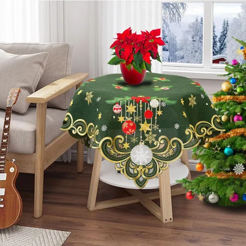 Miniatura 4 de Mantel cuadrado pequeño bordado de Navidad, adornos (verde navideño)
