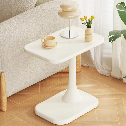 Miniatura 9 de Guyii Mesa auxiliar blanca pequeña para sofá, mesa curvada para sala de estar, dormitorio
