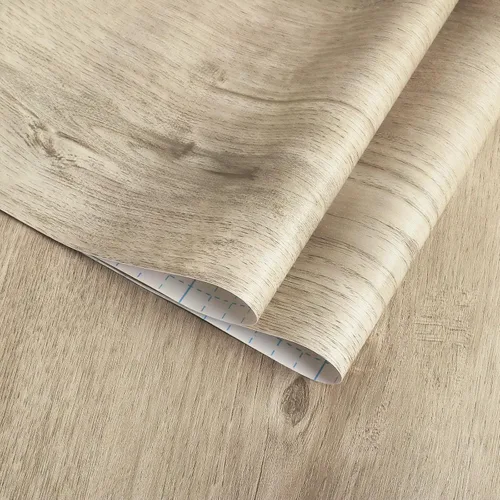 Miniatura 9 de GloryTik Papel de contacto de grano de madera marrón claro de 118 x 17.7 pulgadas, papel tapiz de madera sintética para despegar y pegar, extraíble
