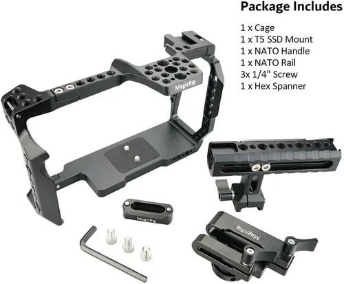 Miniatura 6 de BMPCC 6K Pro y 6K G2 Kit de jaula completa, con mango superior, riel NATO y soporte SSD T5, para cámara de cine Blackmagic Design Pocket 6K Pro y 6K