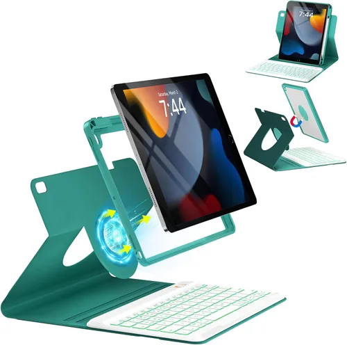 Miniatura 30 de OYEEICE Funda de teclado para iPad 6ª/5ª generación de 9.7 pulgadas, teclado inalámbrico desmontable retroiluminado de 7 colores, cubierta magnética