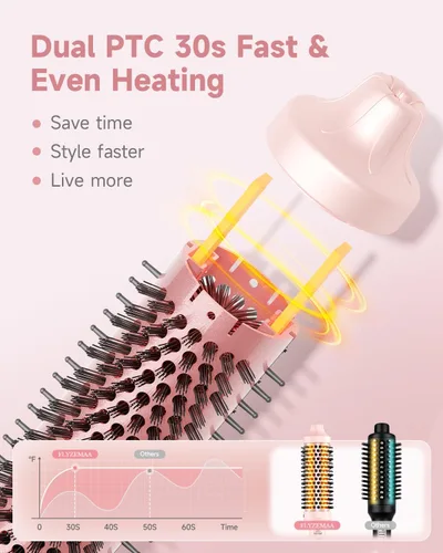 Miniatura 3 de Cepillo térmico redondo térmico de 1.5 pulgadas para cabello largo y seco, alisador con 3 ajustes de temperatura, cepillos de soplado para rizar