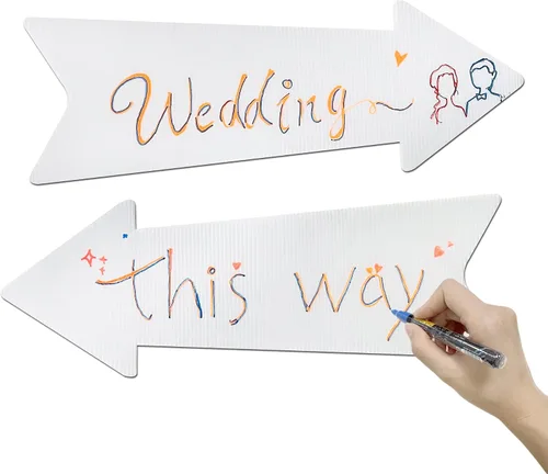 Miniatura 6 de Letreros de flecha en blanco con estacas, paquete de 15 letreros direccionales de boda de 17 x 6 pulgadas con estacas, letrero de flecha de esta