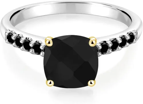 Miniatura 2 de Gem Stone King Anillo de oro blanco de 10 quilates con forma de tablero de ajedrez de 244 quilates con forma de ónix negro y diamantes negros
