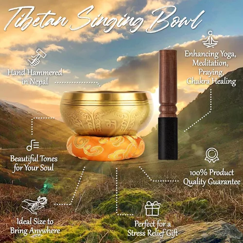 Miniatura 2 de Relaehih Juego de cuencos tibetanos martillados a mano en Nepal para meditación, yoga, chakra, accesorios de meditación, herramienta de alivio