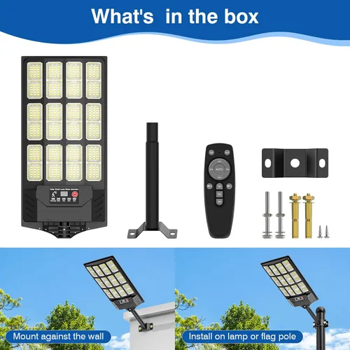 Miniatura 8 de Luces de calle solares para exteriores impermeables, luz de inundación solar de 60000 lm de amplio ángulo, luz de estacionamiento LED con sensor