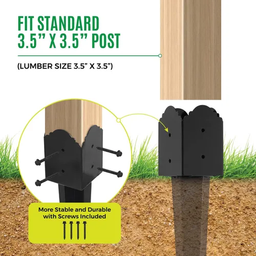 Miniatura 3 de Anclaje de poste de valla de 4"x4", anclaje de poste de valla de metal resistente con punta de 24"x4"x4" para buzón, comedero de pájaros, Paquete