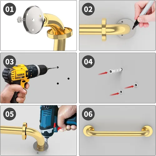 Miniatura 5 de Barra de agarre de ducha de acero inoxidable de 12 pulgadas, mango de ducha ZUEXT dorado, barra de equilibrio de baño, barra de soporte